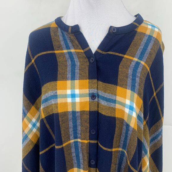 Volcom Poncho Womens XS/S Navy Plaid Cotton Button Front Tassel Fringe Trimmed - Picture 3 of 11